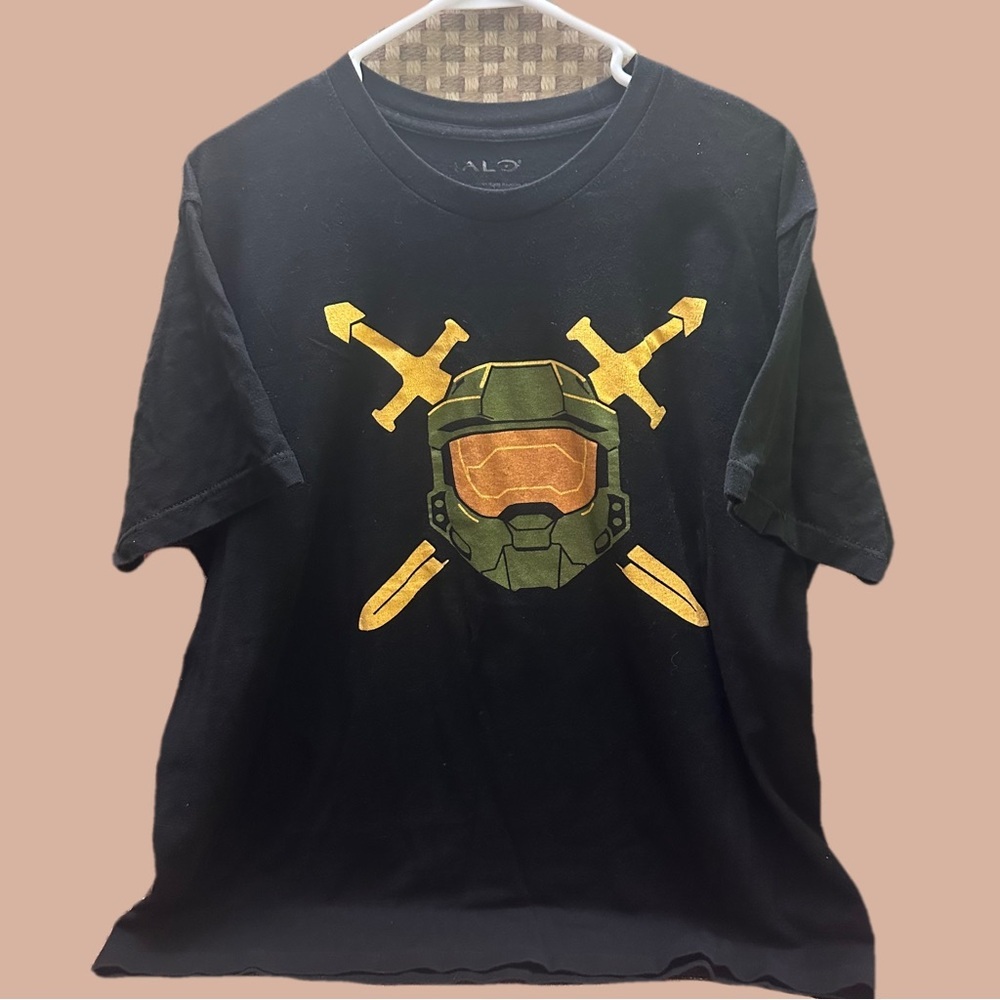 Men’s Halo Black Short Sleeve Tee with Bold Graphic Design size L
